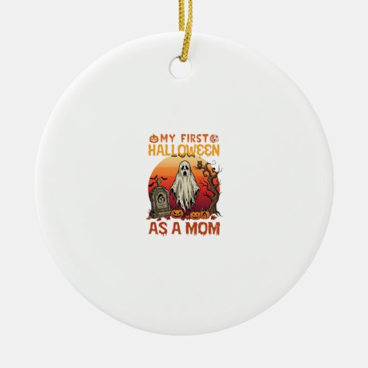 Erste Halloween-Mutter-Geist-Grabstein-Kürbis_1 Keramik Ornament (Vorne)