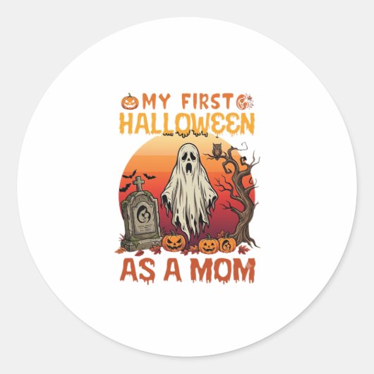 Erste Halloween-Mutter-Geist-Grabstein-Kürbis_1 Runder Aufkleber (Vorderseite)