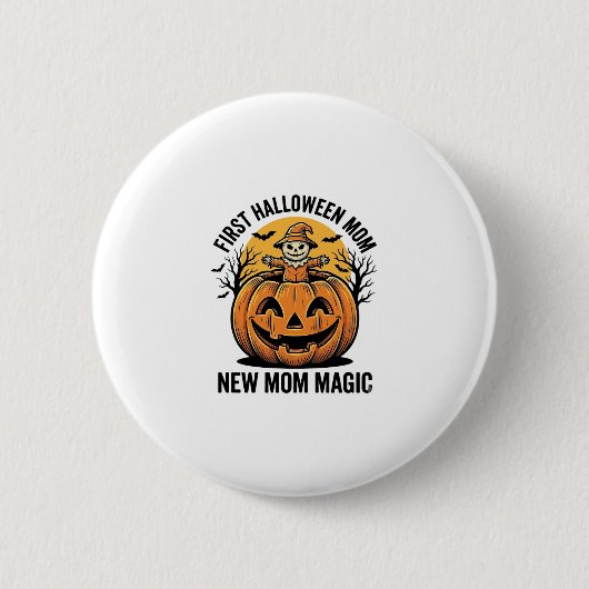 Erste Halloween-Mutter Vintage-Kürbis-Fledermaus-S Button (Vorderseite)