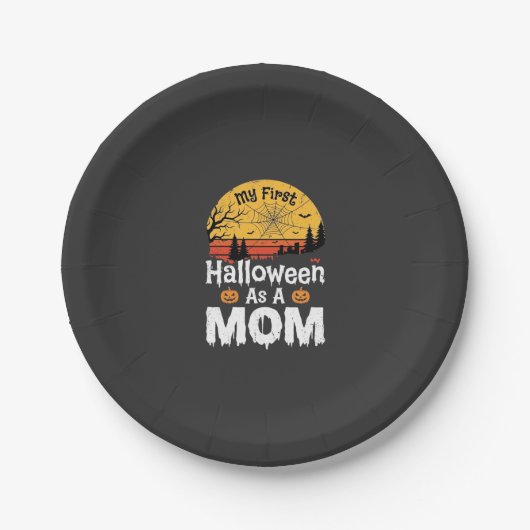 Erste Halloween-Mutter Vintage-Sonnenuntergangs-De Pappteller (Vorderseite)
