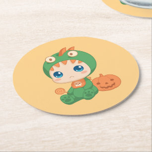 Erste Halloween-Niedlich-Baby-Dragon-Dinosaurier-K Runder Pappuntersetzer