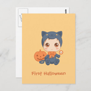 Erste Halloween-Niedlich-Kinderkatzenkostüm Postkarte