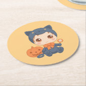 Erste Halloween-Niedlich-Kinderkatzenkostüm Runder Pappuntersetzer (Angewinkelt)