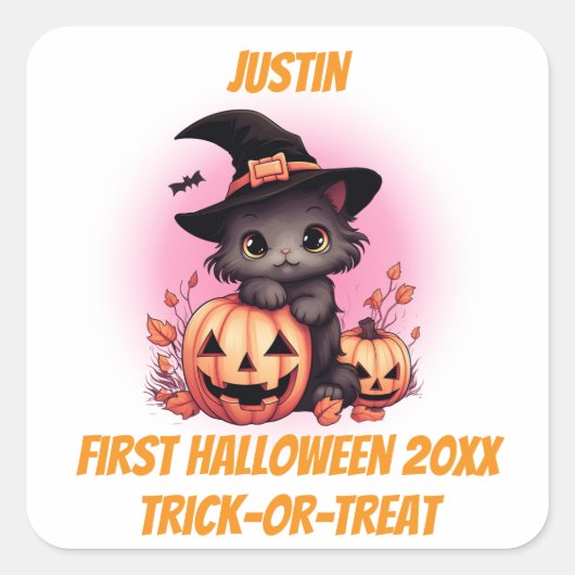 Erste Halloween Niedlich Kitten Quadratischer Aufkleber (Vorderseite)