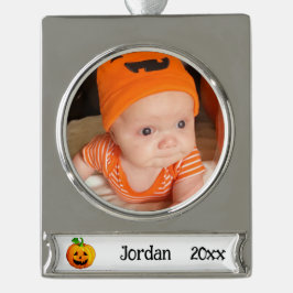 Erste Halloween Niedlich Pumpkin Personalize Name Banner-Ornament Silber