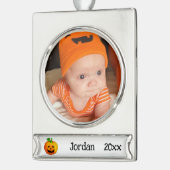 Erste Halloween Niedlich Pumpkin Personalize Name Banner-Ornament Silber (Links)