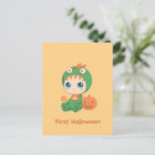 Erste Halloween-Niedliches Baby Dragon-Dinosaurier Postkarte (Stehend Vorderseite)
