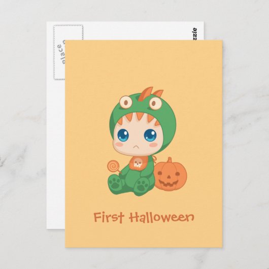 Erste Halloween-Niedliches Baby Dragon-Dinosaurier Postkarte (Vorne/Hinten)