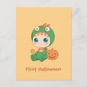 Erste Halloween-Niedliches Baby Dragon-Dinosaurier Postkarte (Vorderseite)