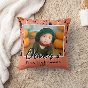 Erste Halloween Orange Mushroom Fall Foto Kissen