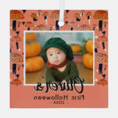 Erste Halloween Orange Mushroom Fall Foto Ornament Aus Glas (Rückseite)