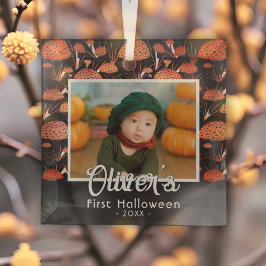 Erste Halloween Orange Mushroom Fall Foto Ornament Aus Glas