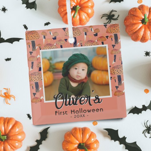 Erste Halloween Orange Mushroom Fall Foto Ornament Aus Glas