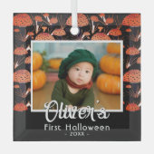 Erste Halloween Orange Mushroom Fall Foto Ornament Aus Glas (Vorderseite)