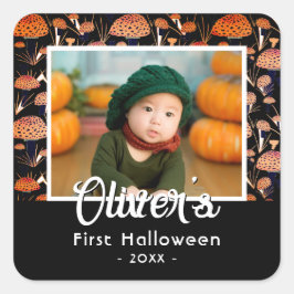 Erste Halloween Orange Mushroom Fall Foto Quadratischer Aufkleber