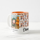 Erste Halloween Orange Mushroom Fall Foto Zweifarbige Tasse (Vorderseite Links)