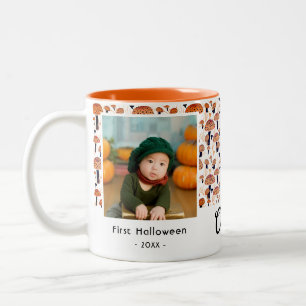 Erste Halloween Orange Mushroom Fall Foto Zweifarbige Tasse