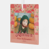Erste Halloween Red Mushroom Fall Foto Ornament Aus Glas (Vorderseite links)