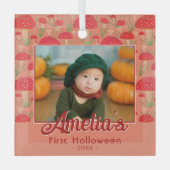 Erste Halloween Red Mushroom Fall Foto Ornament Aus Glas (Vorderseite)