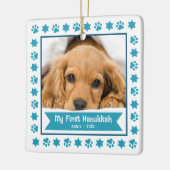 Erste Hanukkah Pet Puppy Foto Türkis Paws Niedlich Keramikornament (Links)