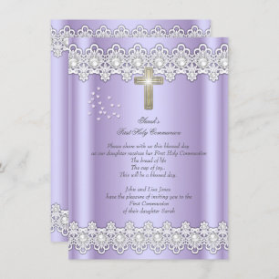 Erste Heilige Kommune 1. Girls Cross Lavender Lace Einladung