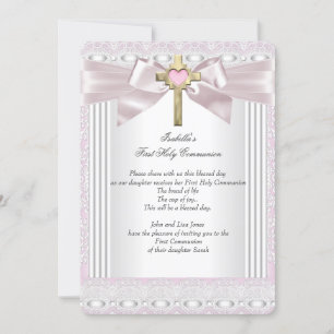Erste heilige Kommune 1. Girls Cross Pink Lace 4 Einladung