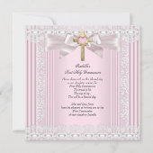 Erste heilige Kommune 1. Girls Cross Pink Lace 5 Einladung (Vorderseite)