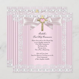 Erste heilige Kommune 1. Girls Cross Pink Lace 5 Einladung