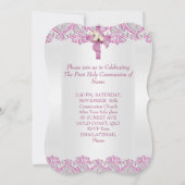 Erste heilige Kommune 1. Kreuzmädchen Weiß Rosa 2 Einladung (Rückseite)