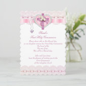 Erste heilige Kommune 1. Kreuzmädchen Weiß Rosa 3 Einladung (Stehend Vorderseite)