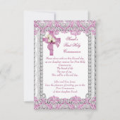 Erste heilige Kommune 1. Kreuzmädchen Weiß Rosa Einladung (Vorderseite)