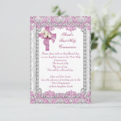 Erste heilige Kommune 1. Kreuzmädchen Weiß Rosa Einladung (Stehend Vorderseite)