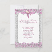 Erste heilige Kommune 1. Kreuzmädchen Weiß Rosa Einladung (Rückseite)