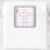 Erste heilige Kommune 1. Kreuzmädchen Weiß Rosa Quadratischer Aufkleber (Tasche)