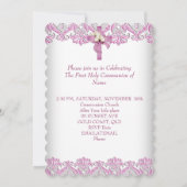 Erste heilige Kommune 1. Kreuzmädchen Weißer Rosa  Einladung (Rückseite)