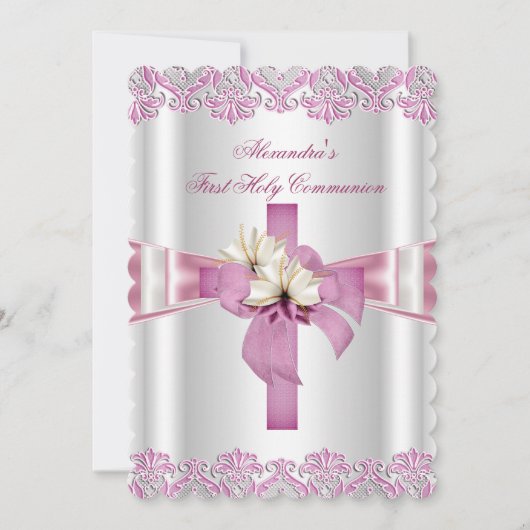 Erste heilige Kommune 1. Kreuzmädchen Weißer Rosa Einladung (Vorderseite)