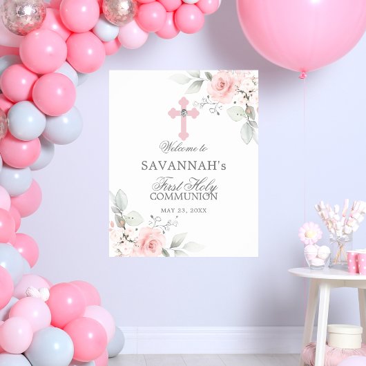 Erste heilige Kommune Begrüßungszeichen Rosenmädch Poster