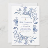 Erste Heilige Kommune | Blue Floral Chinoiserie Einladung (Vorderseite)