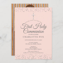 Erste Heilige Kommune Blush Pink Silver Foto Einladung