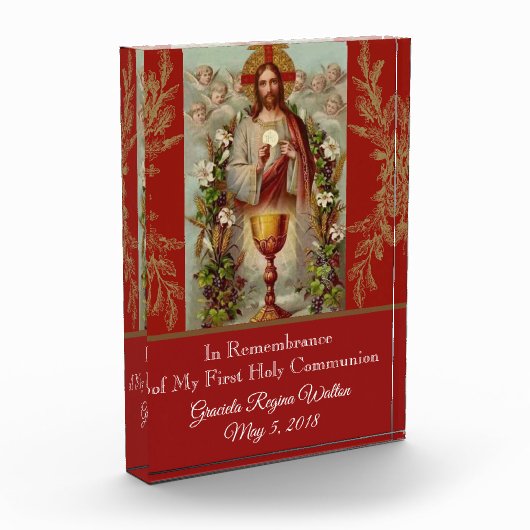 Erste heilige Kommune Jesus Host Chalice Keepake Fotoblock (Links)