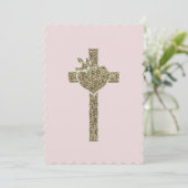 Erste Heilige Kommune Kreuz mit Taube und Herz Einladung (Stehend Vorderseite)