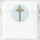 Erste Heilige Kommune Kreuz mit Taube und Herz Runder Aufkleber (Tasche)