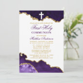 Erste heilige Kommune Lila Goldmarmor Geode Einladung (Stehend Vorderseite)