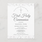 Erste Heilige Kommune Silber Save the Date Foto Ankündigungspostkarte (Vorderseite)
