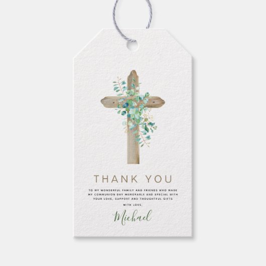 Erste heilige Kommune Vielen Dank Eukalyptus Green Geschenkanhänger (Vorderseite)