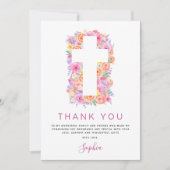 Erste heilige Kommune Vielen Dank Floral Pink Rose Dankeskarte (Vorderseite)