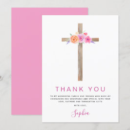 Erste heilige Kommune Vielen Dank Floral Pink Rose Dankeskarte