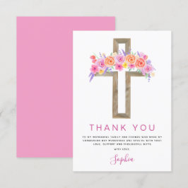 Erste heilige Kommune Vielen Dank Floral Pink Rose Dankeskarte