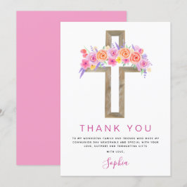 Erste heilige Kommune Vielen Dank Floral Pink Rose Dankeskarte