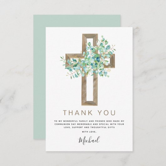 Erste heilige Kommune Vielen Dank Sage Eukalyptus  Dankeskarte (Vorne/Hinten)